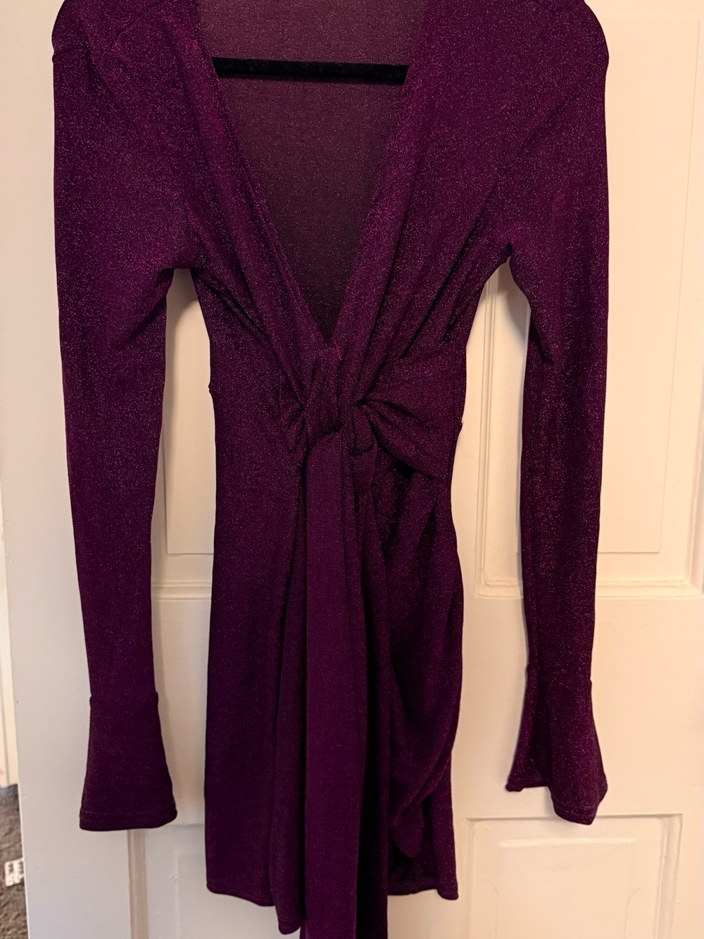 Women’s Sparkle Knot-Front Long Sleeve Dress - Purple